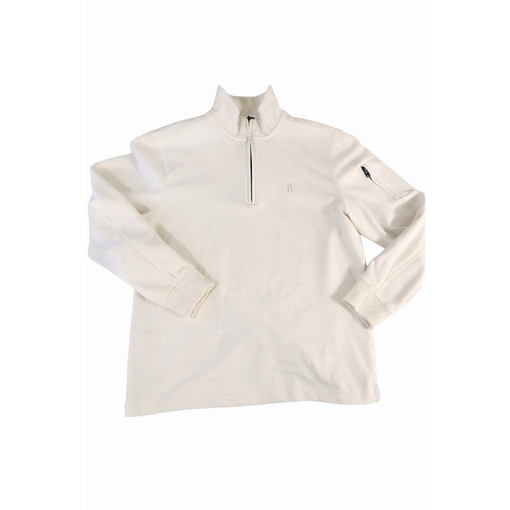 DKNY Quarter Zip Pullover Cream White Men’s Medium Athletic Sweater